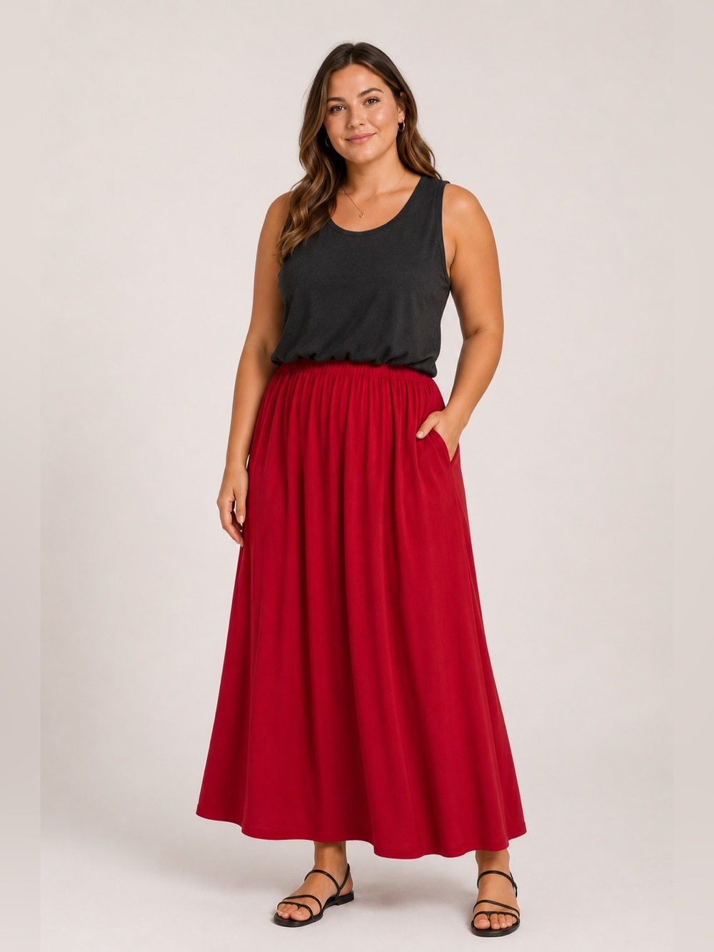 LOFT Dark Gray and Red Sleeveless Maxi Dress